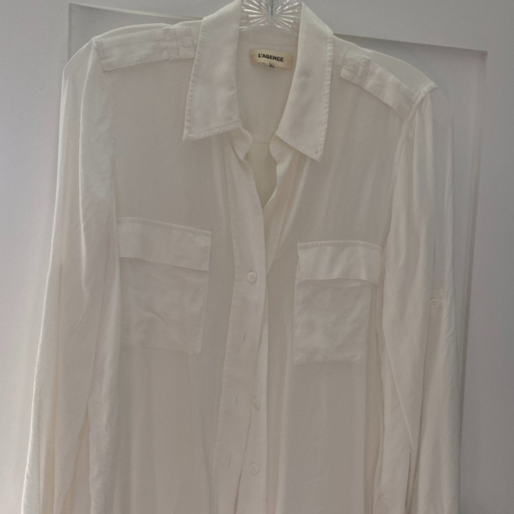 L'Agence White Flowy Shirt with Breast Pockets